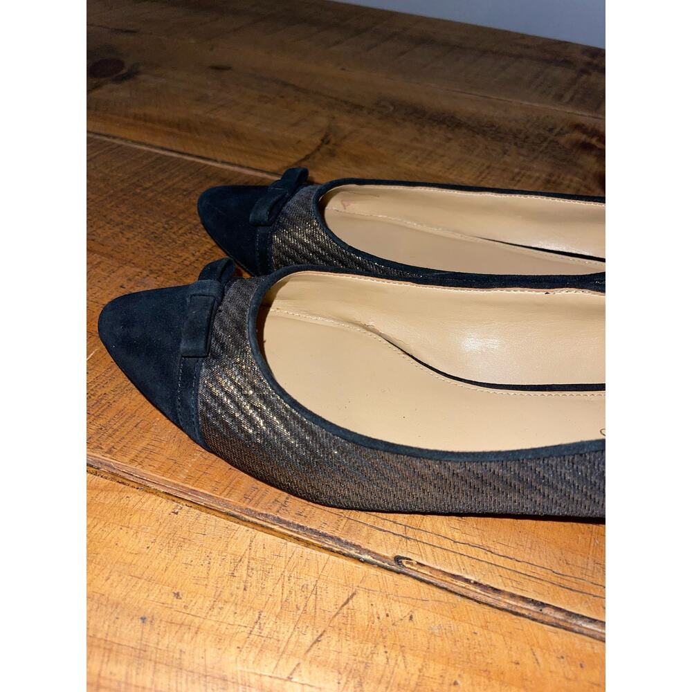 Womens Talbots Gold Metallic Black Trim Dressy Flats Bow Accent‎ Size 10 - Picture 6 of 9